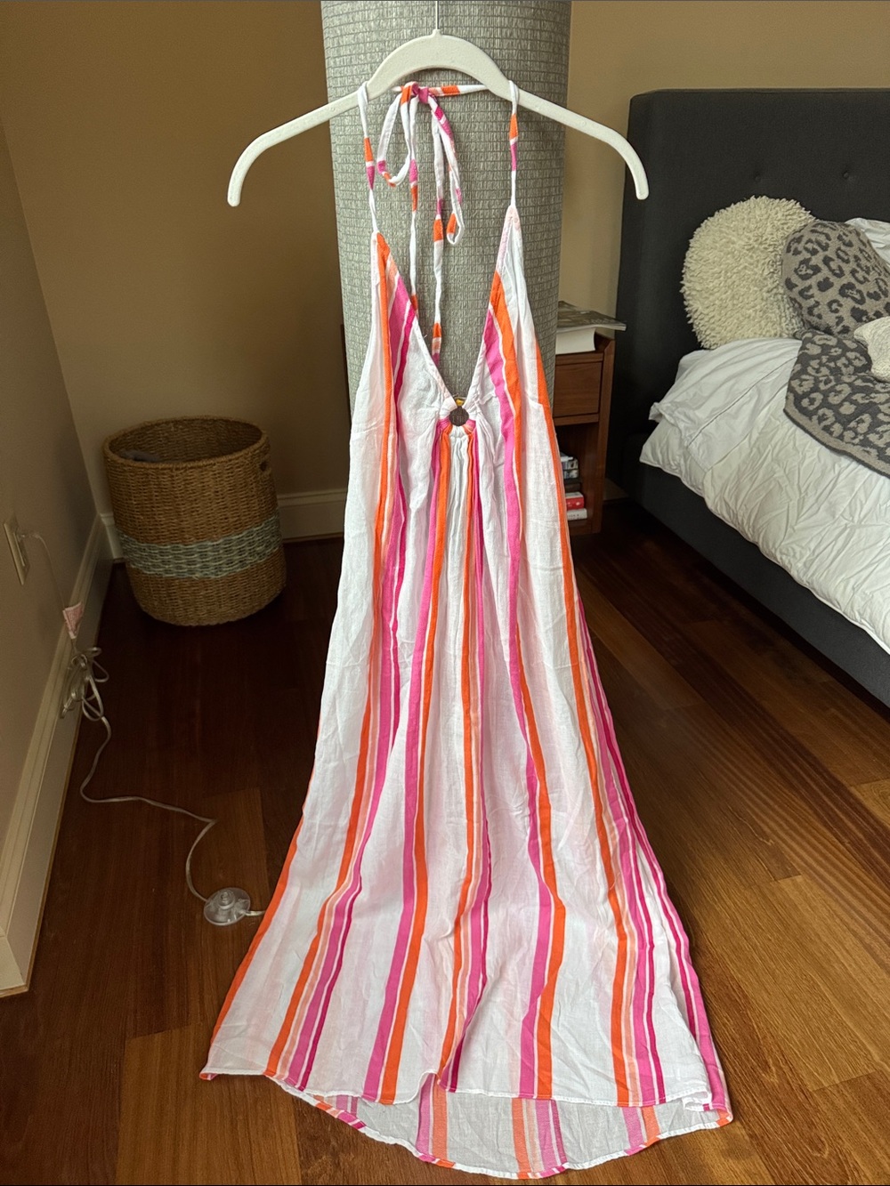 Trina Turk White Halter Coverup with Pink and Orange Stripes